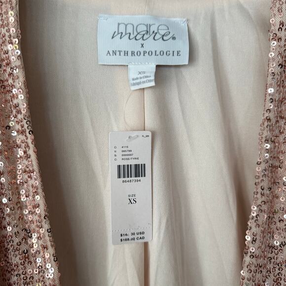 Mare Mare Anthropologie NWT Sequin Longline Duster Cardigan Sequin Rose Gold XS - Picture 10 of 15